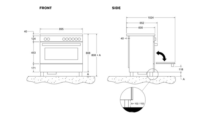 Fogão Air-Tec de 90 cm com placa de indução e exaustor integrado, forno eletrónico